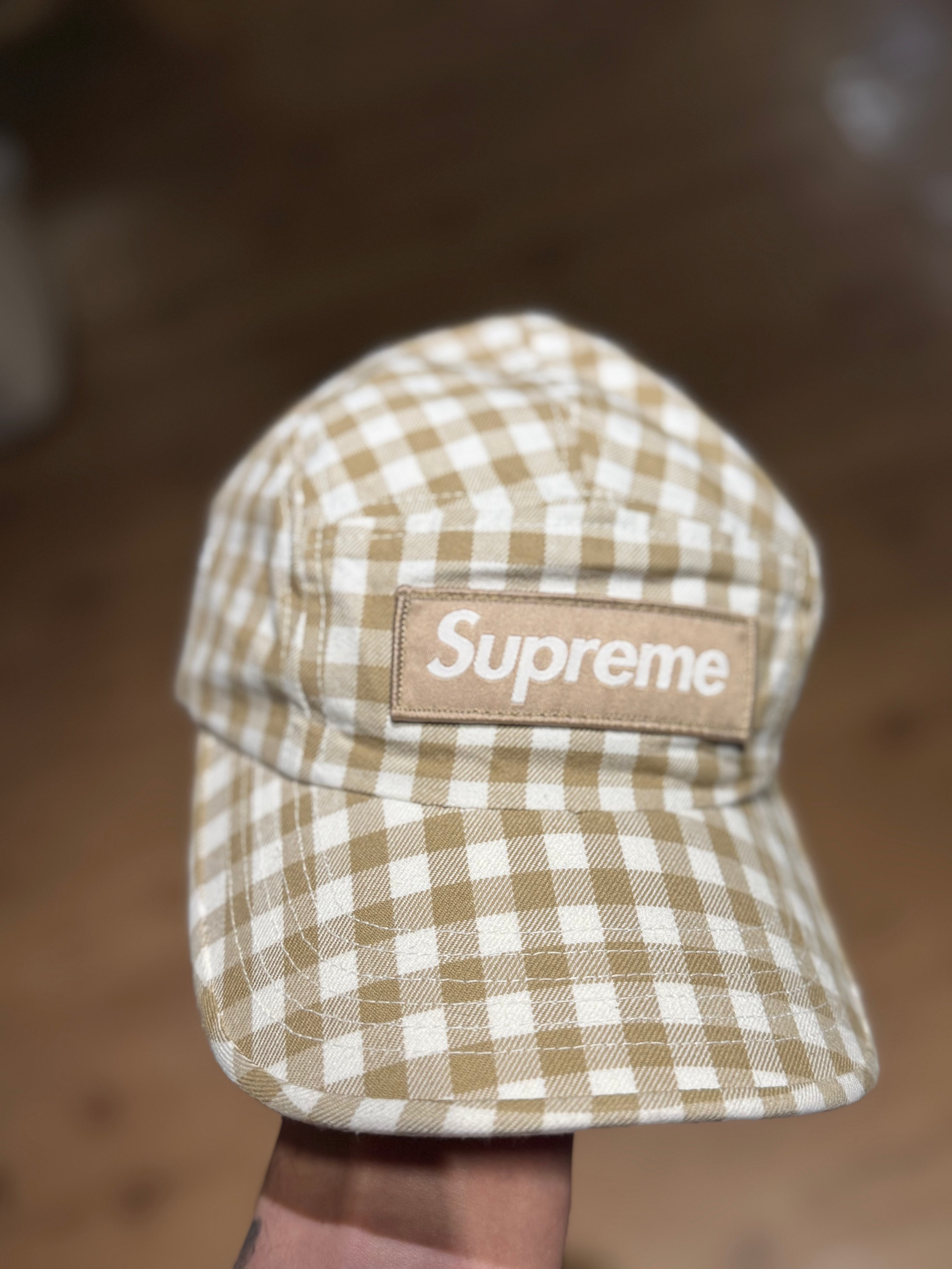 Supreme Gingham Twill Camp Cap Hat Tan SS23