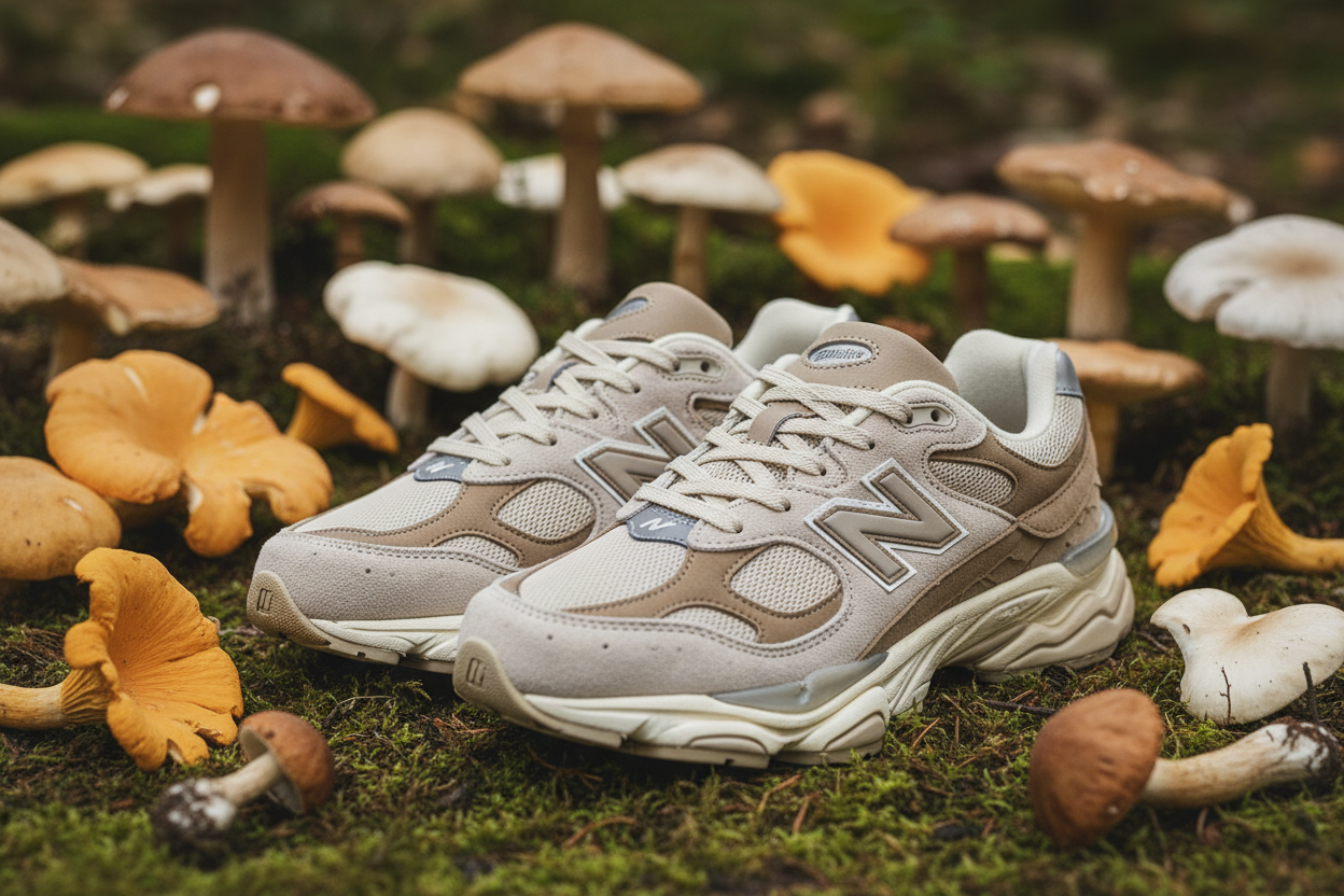 een paartje NB9060 Mushroom met matchende paddenstoelen op de achtergrond